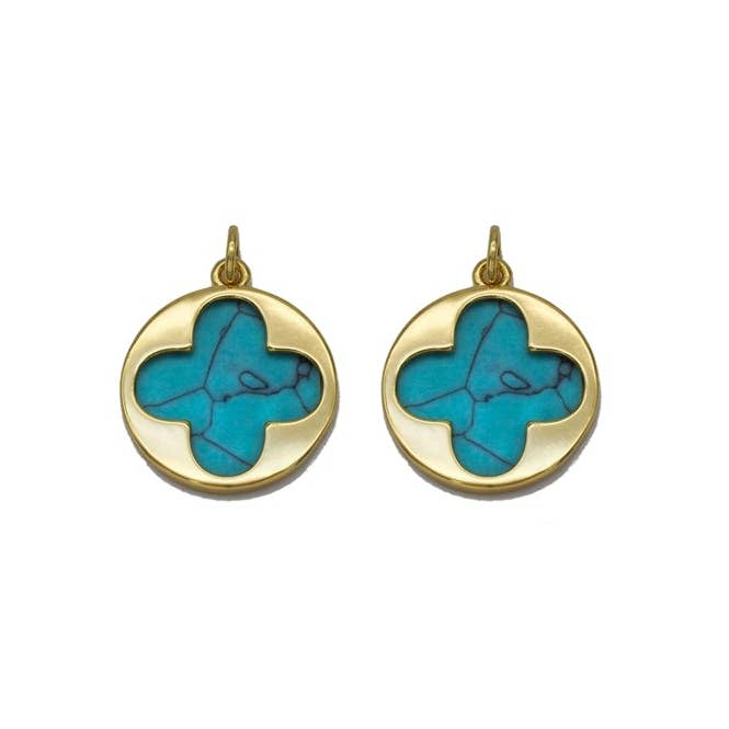 Gold CZ Clover Flower On Turquoise Stone Charm, Sku#L705 for wholesale by BestBeads&Beyond