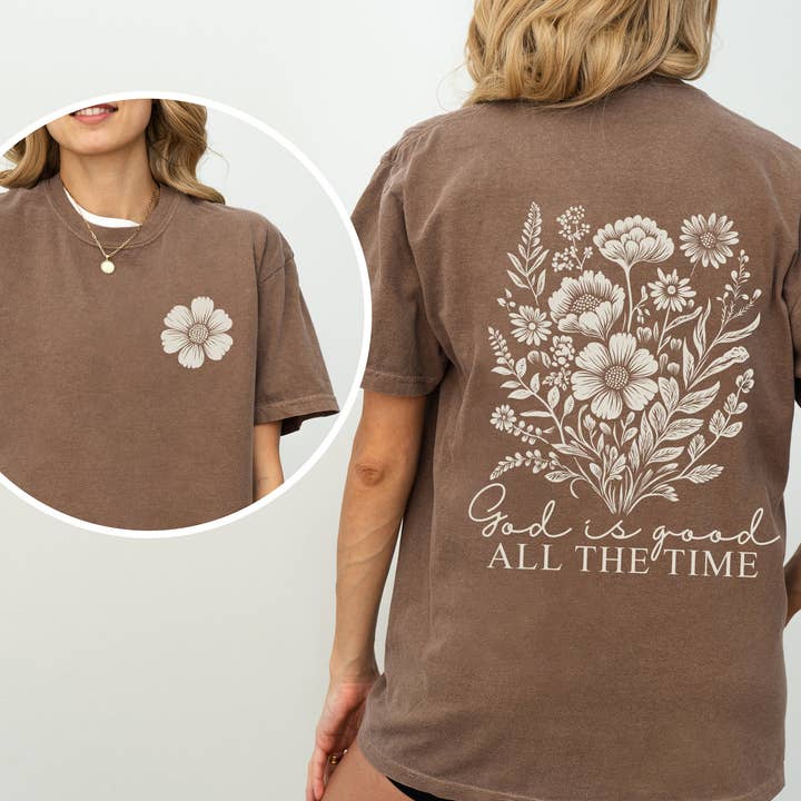 Gud er god, hele tiden, blomster, evangelium, tro T-shirt for engroshandel hos Refinery Number One LLC