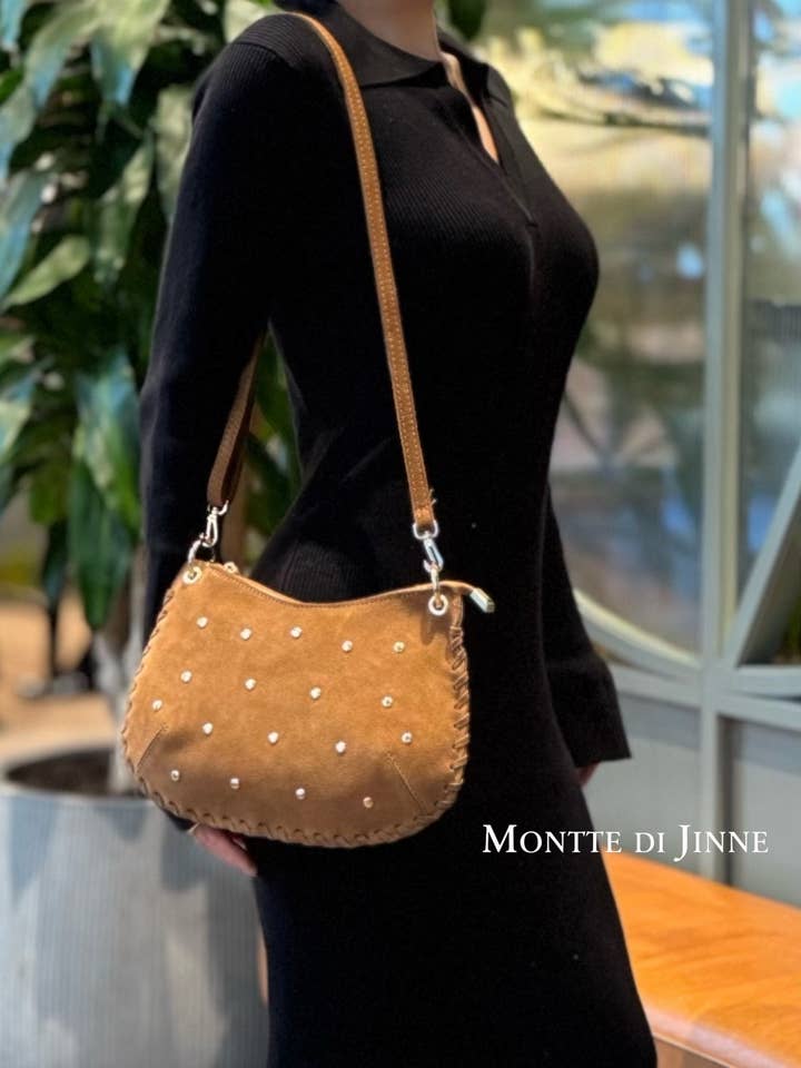 Italian Handmade Premium Suede Studded Crossbody Bag for wholesale by MONTTE DI JINNE