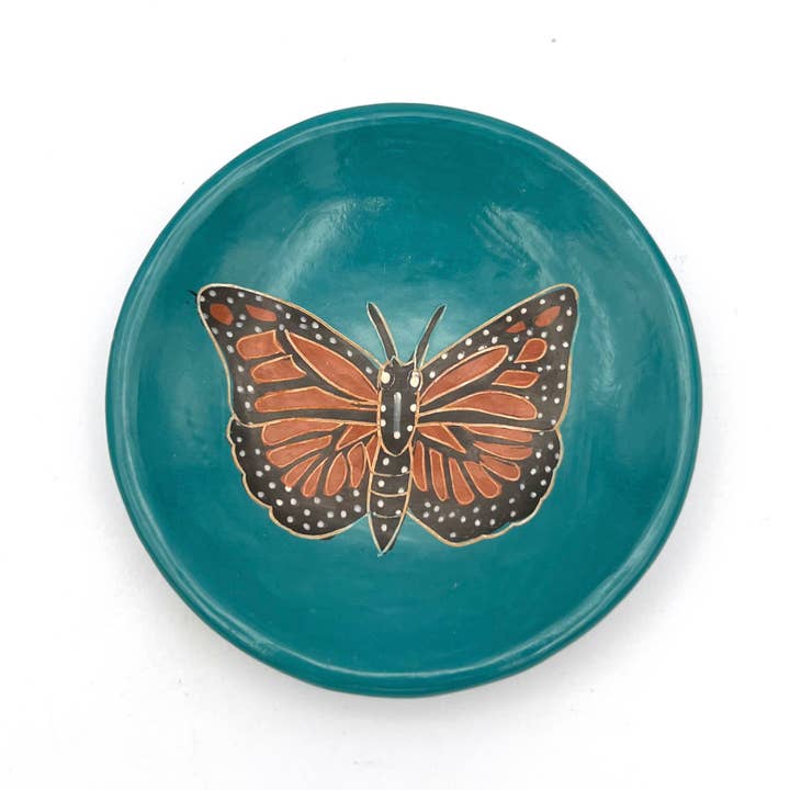 Monarch Butterfly Ceramic Ring Dish (Turquoise) for wholesale by Women of the Cloud Forest