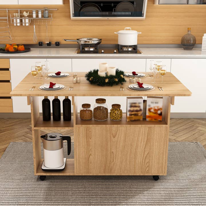 39F Inc. - Wholesale Side Table - Multi-Functional Folding Table with Storage Shelves and Wheels, 47 Inch Foldable Dining Table for Small Spaces, Compact Desk for Kitchen, Dorm, Office6