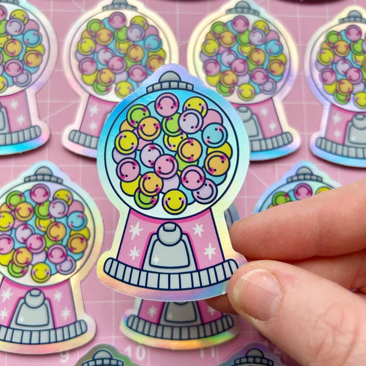 Smiley Gum Ball Machine - Holographic Sticker for wholesale by Kellylou