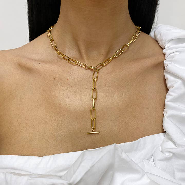 Paper Clip Chain Y-Necklace with Lobster Lock gold for wholesale by Adornia
