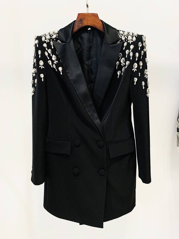 Productseeker - Venta al por mayor Chaqueta - Mujer - Chaqueta Blazer Larga con Diamantes y Cuentas - DR01479