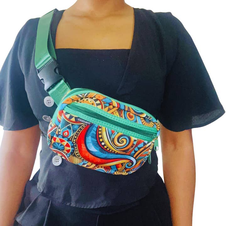 African Print Neoprene Hip Pouch - Waterproof Crossbody for wholesale by YewandeAndCo