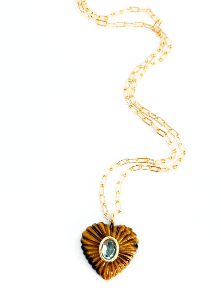 LINDEN NECKLACE ~ Tiger Eyes/Blue Topaz for wholesale by Natnat Creations