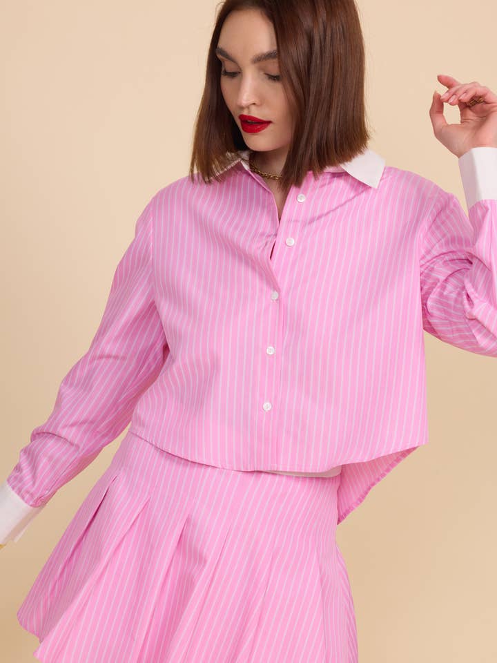 Frime - Wholesale Button Down Shirt - Women's - Striped shirt - 5601