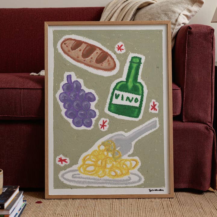 Italian Dinner Oil Pastel Print for wholesale by Pink Giraffe Print Co