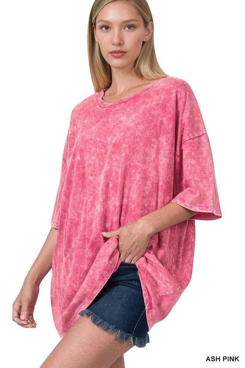 42POPS - Vente Haut en maille – femme - T-shirt en coton délavé à l'acide oversize SI-2430115
