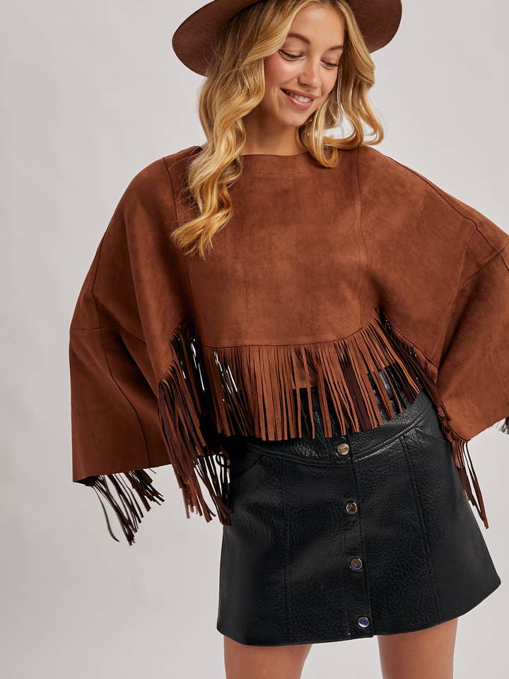 Bluivy - Wholesale Poncho - Women's - WESTERN BOHEMIAN SUEDE FRINGE CAPE3