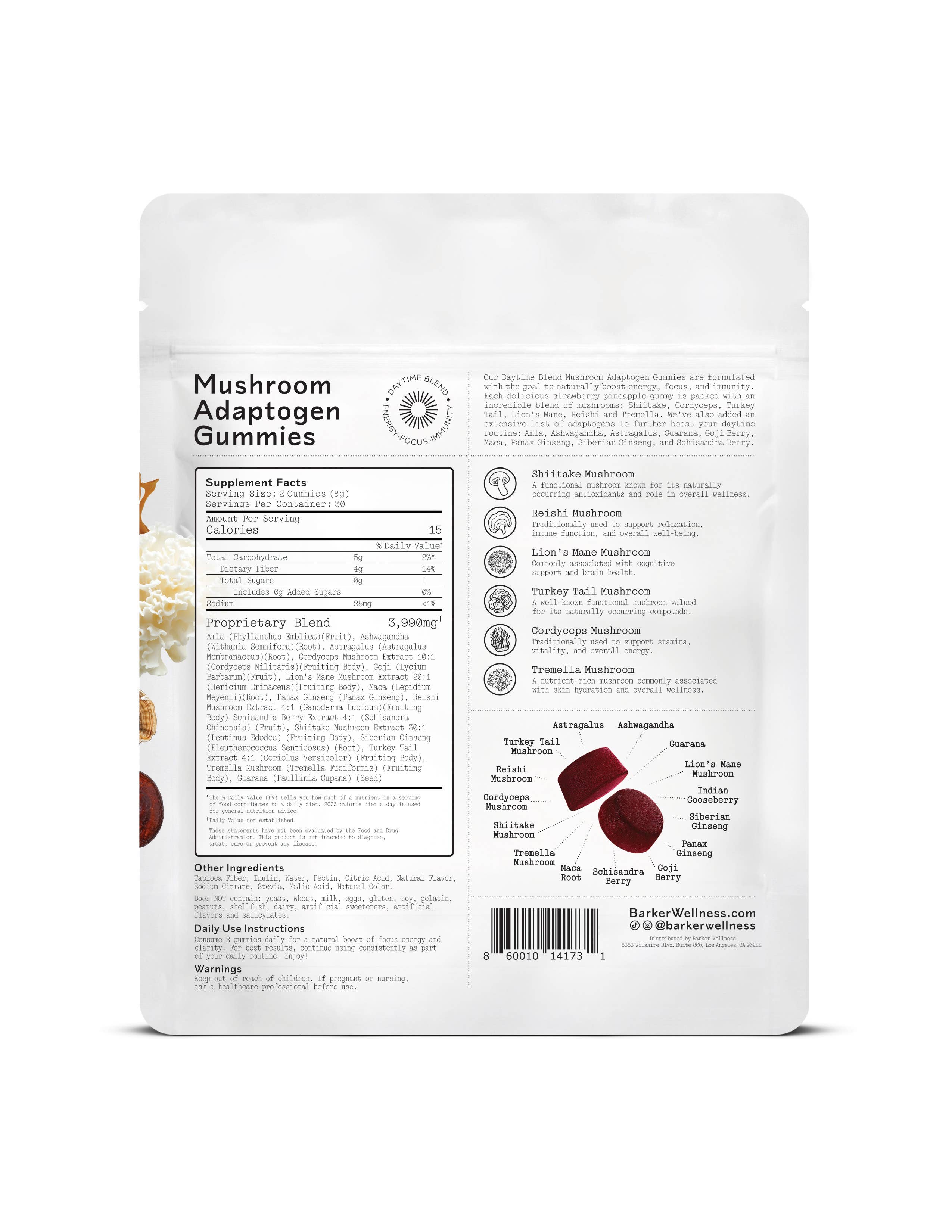 Barker Wellness Co - Wholesale Oral Supplement/Vitamin - Mushroom Adaptogen Gummies (Sugar-Free) - Daytime1