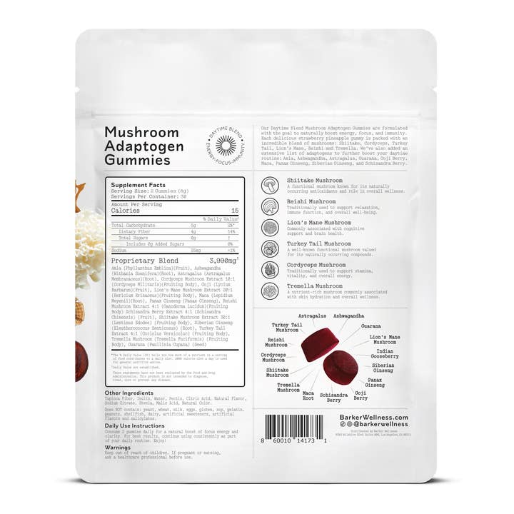 Barker Wellness Co - Wholesale Oral Supplement/Vitamin - Mushroom Adaptogen Gummies (Sugar-Free) - Daytime1