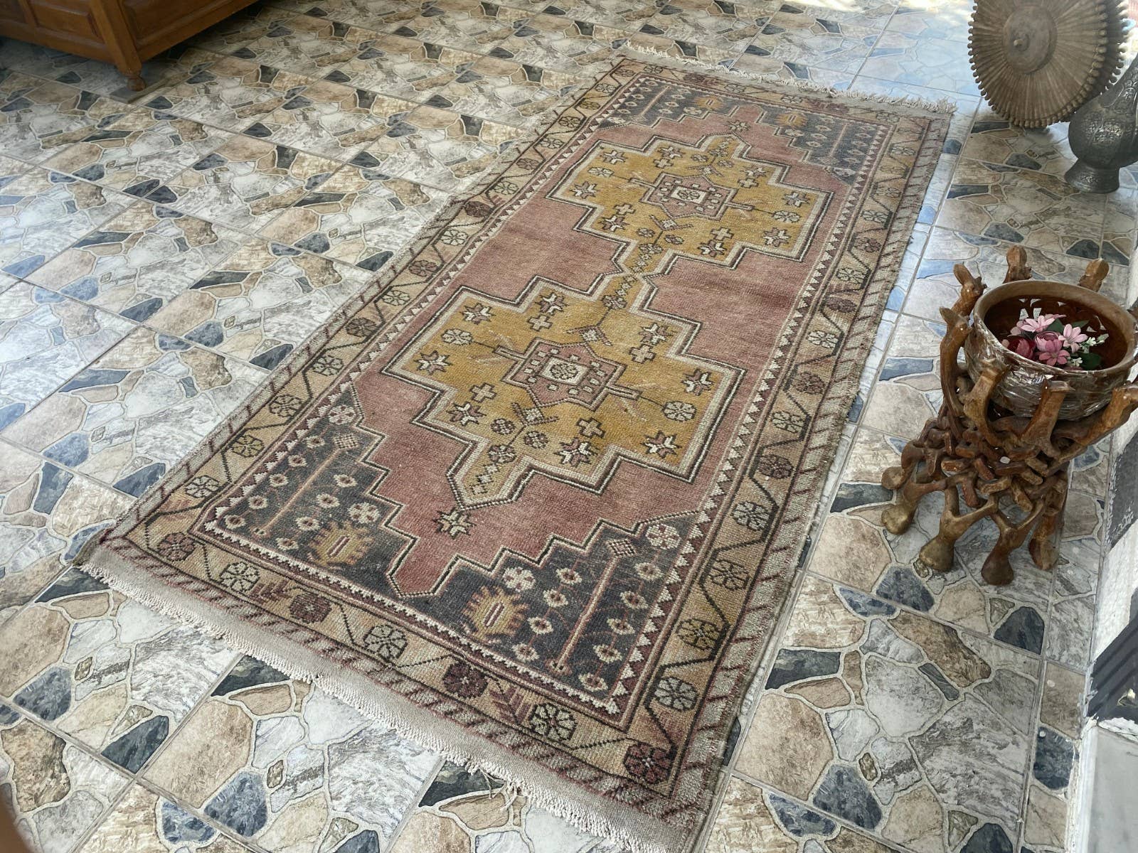 Oushak Rugs - Wholesale Area Rug - 1970 Turkish Vintage Handmade Wool Rug Geometric 4.5x8.8 ft1