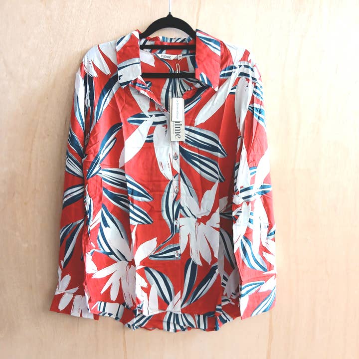 Light Long Sleeve with Buttons Viscose Shirt 67336 Red for wholesale by Cinnamon Creations