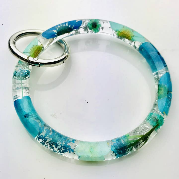 Teal Floral Keychain Bangle Bracelet Only for wholesale by Shop Drip Express
