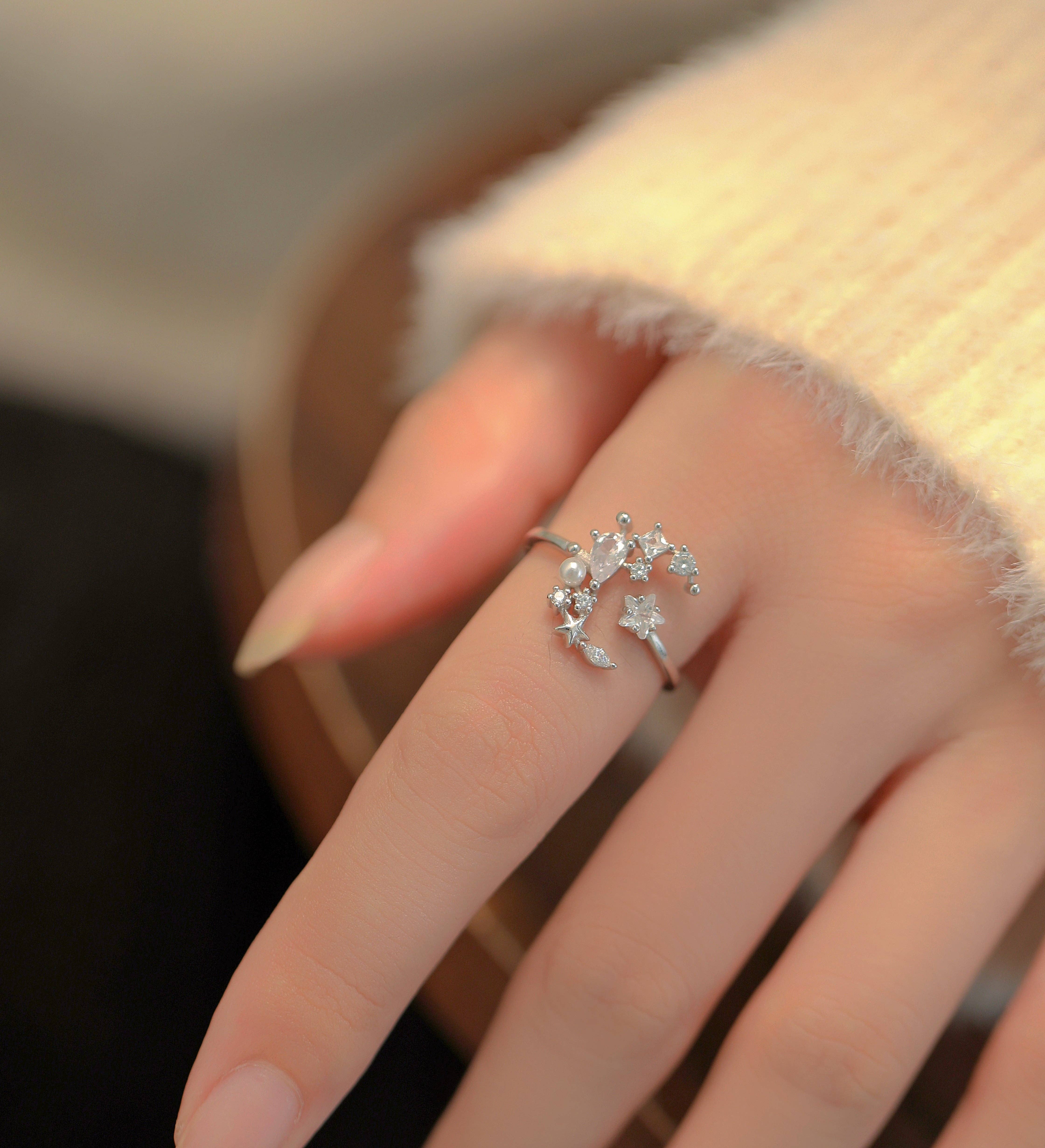 happyzzzsu - Wholesale Multi-Stone Ring - Sterling Silver Star and Moon Ring1