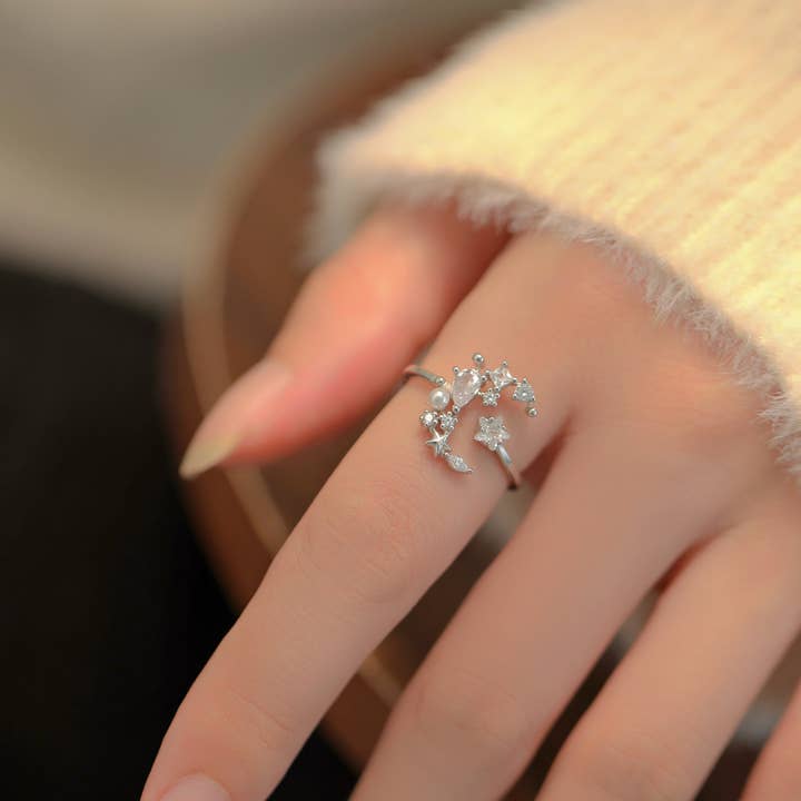 happyzzzsu - Wholesale Multi-Stone Ring - Sterling Silver Star and Moon Ring1