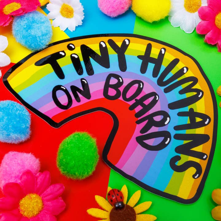 Katie Abey - Wholesale Sticker - Baby on Board VINYL Sticker - Tiny Humans On Board - Rainbow2