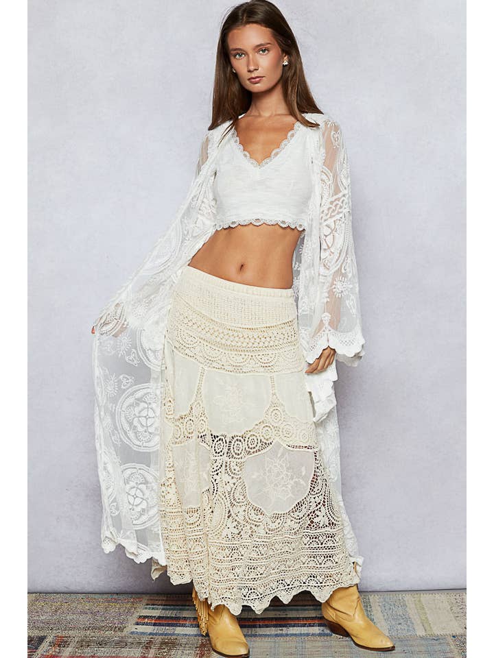 Pol Clothing - Wholesale Cardigan - Women's - V-neck long sleeve floral crochet open cardigan6