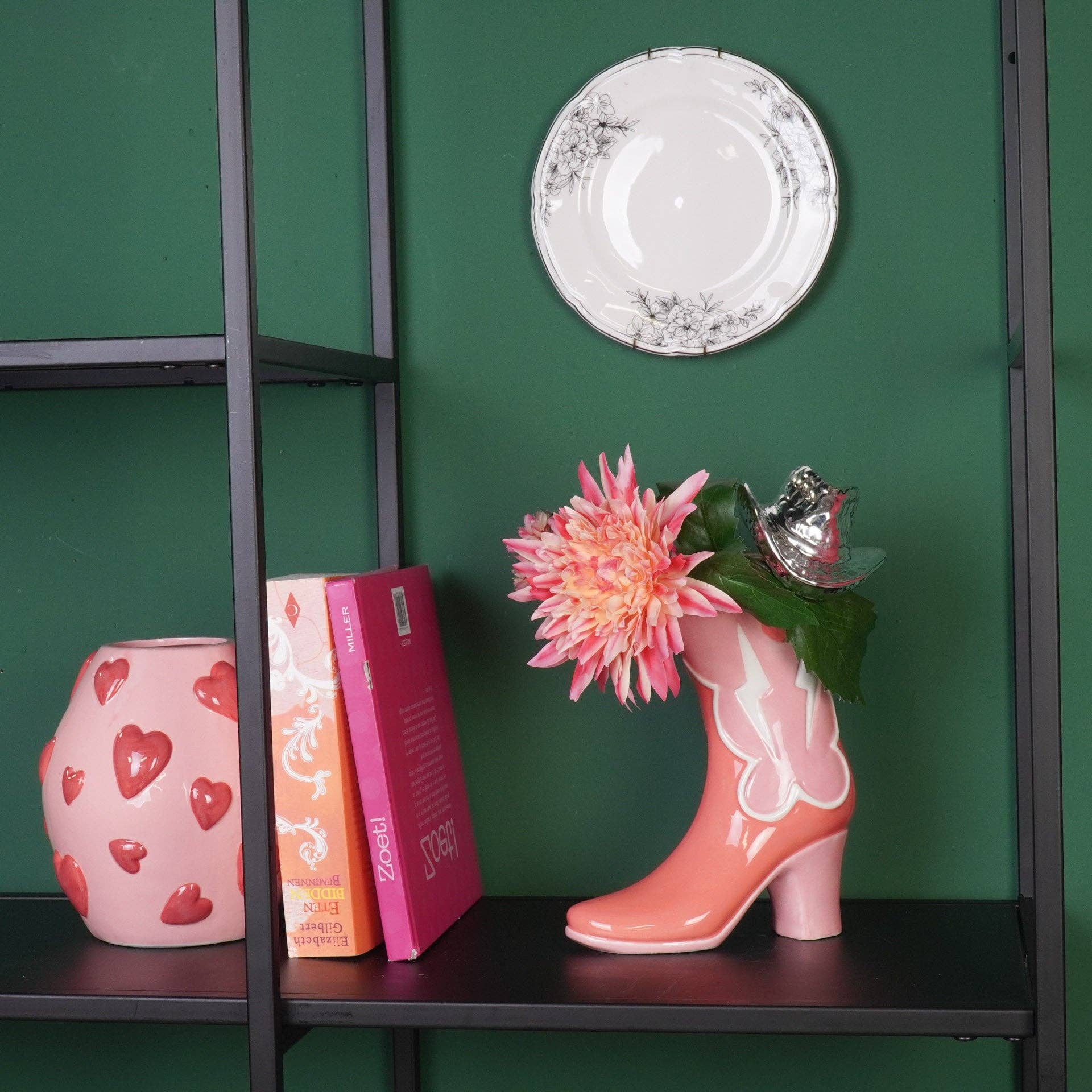 Housevitamin bv - Wholesale Vase - Flower Vase- Boot with Disco Hat Vase- Ceramics- Pink/ Orange-16,5x10.5x26,5cm1