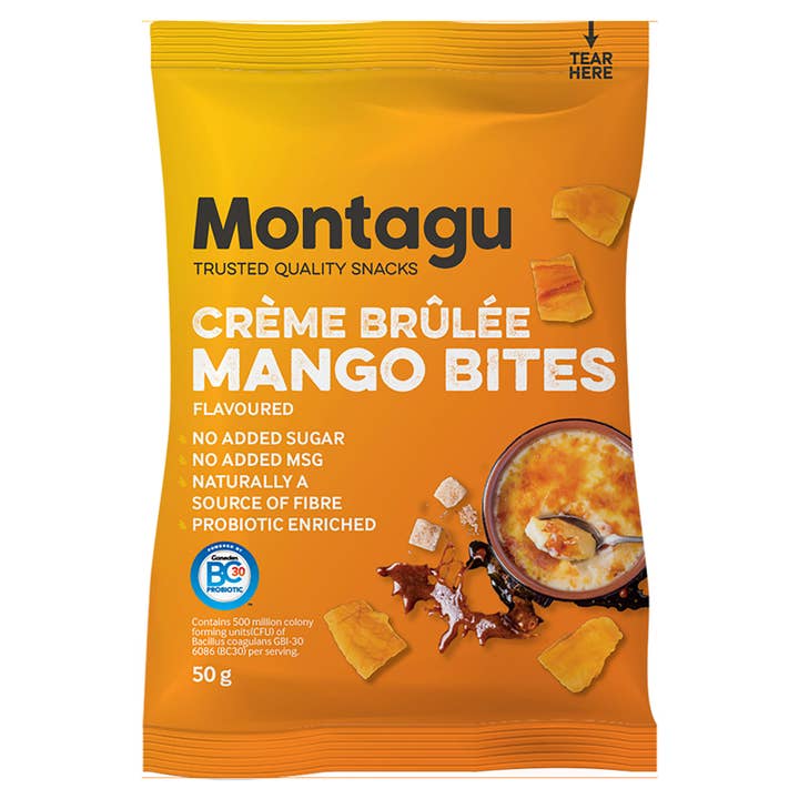 Mahdina - Wholesale Dried/Dehydrated Fruit - Montagu: Mango Bites - Crème Brulee Flavoured, (10 x 50g)