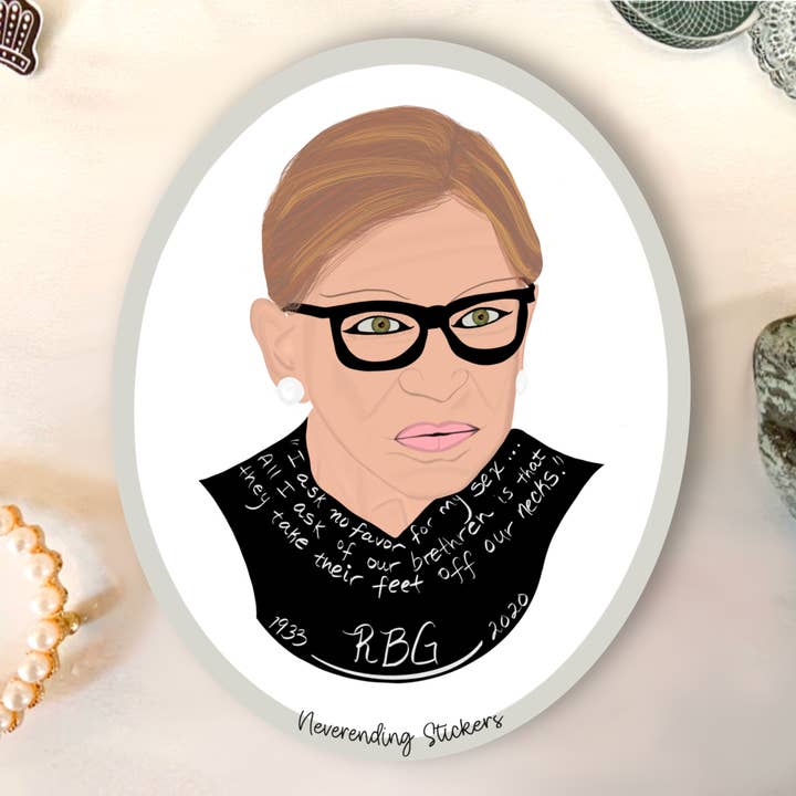 Neverending Stickers - Ruth Bader Ginsburg - Notorious RBG - Vinyl Sticker - 3.25x4 or magnet for wholesale by Neverending Stickers