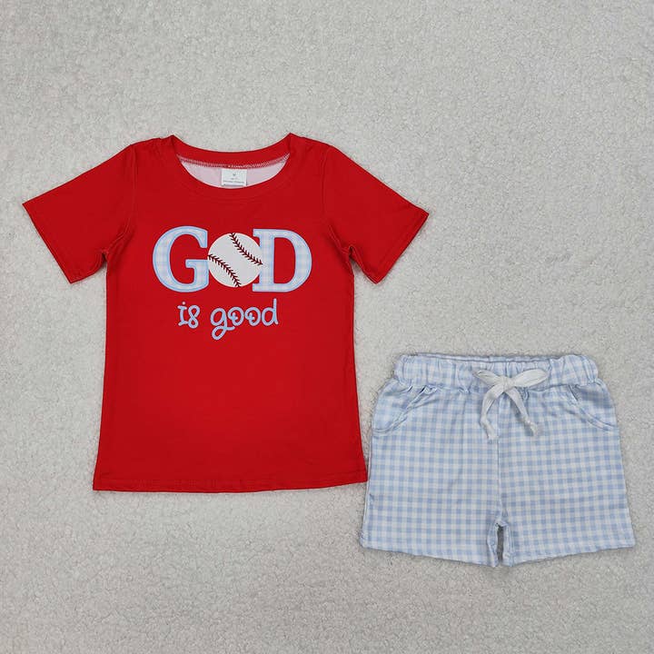 Baby Boys God is Good Baseball Shirt Shorts Clothes Sets for wholesale by Aier Wholesale