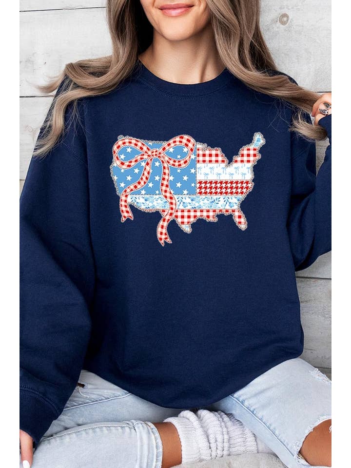 Pink Irene Wholesale - Wholesale Shirt - Women's - USA Map Patchwork Graphic Sweatshirt