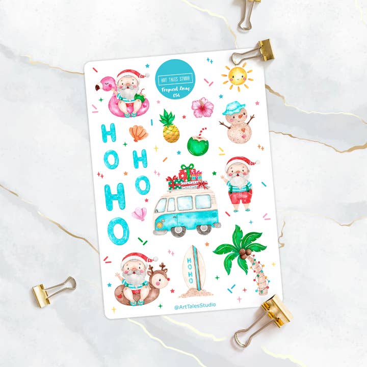 Australian Christmas Stickers, Sticker Sheet, Aussie Stickers, Planner Stickers, Festive, Beach, Santa, Holiday Stickers, Tropical Christmas for wholesale by Art Tales Studio
