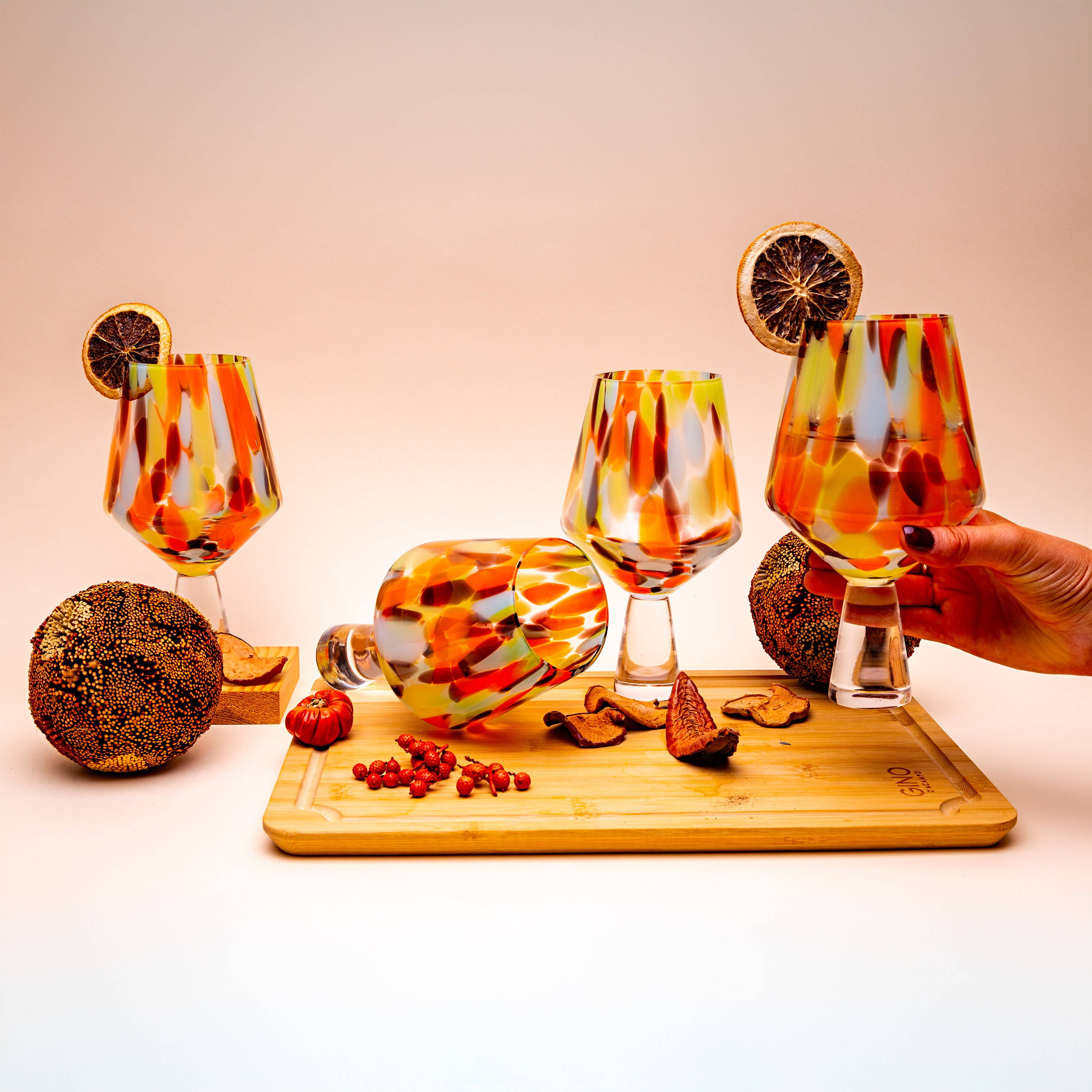 The Glass House Wholesale Interiors Ltd. – wholesale Cocktail/liquor glass – Large Drinking / Gin Glass : Citrus Orange1