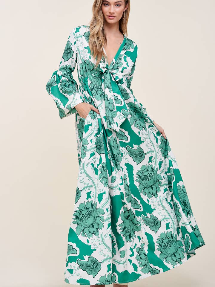 PRINTED V NECK MAXI DRESS for wholesale by QMP Moda