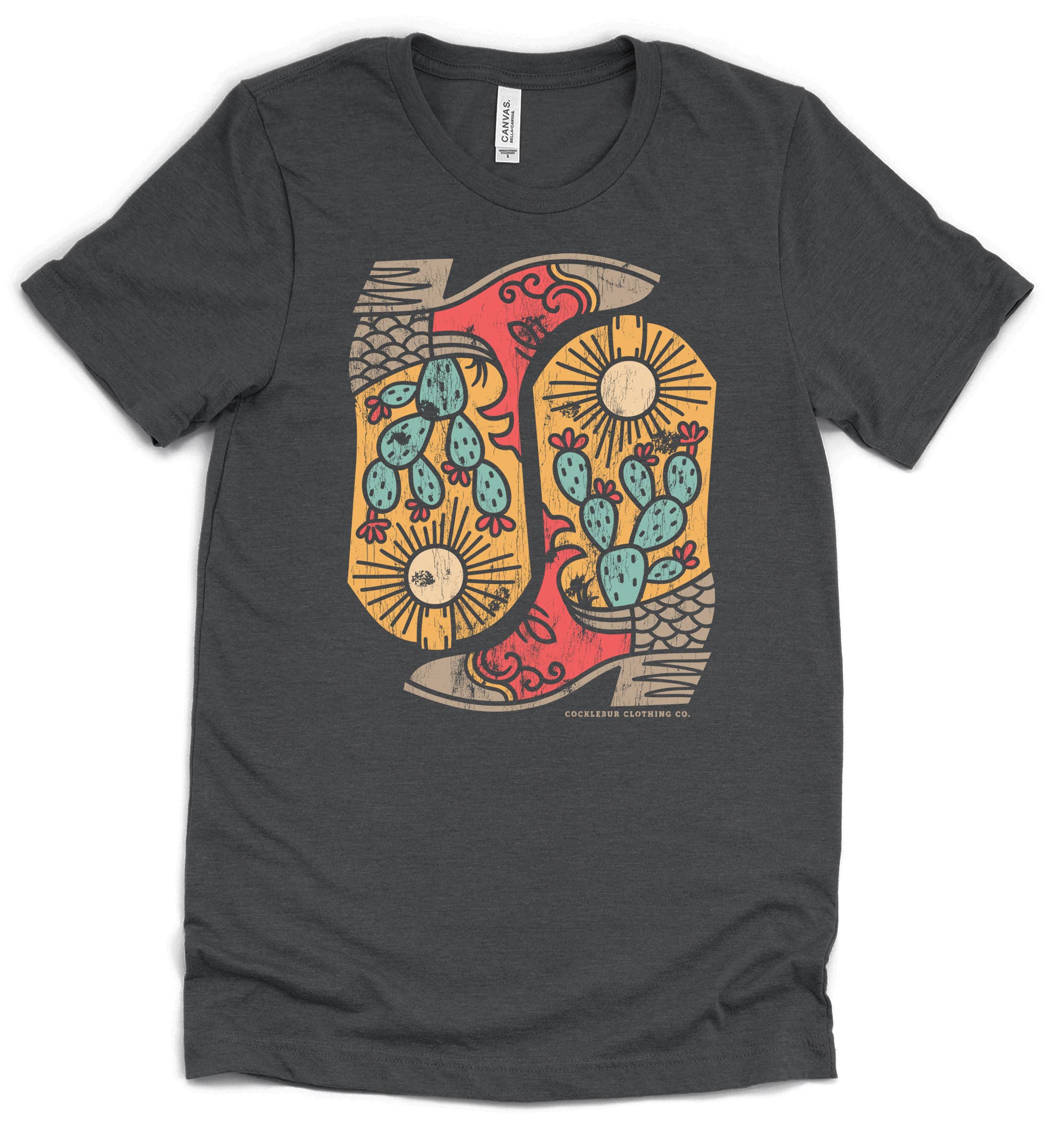 Cocklebur & Co. - Wholesale T-Shirt (Graphic) - Women's - Cactus Boots - Distressed Western Graphic tee1