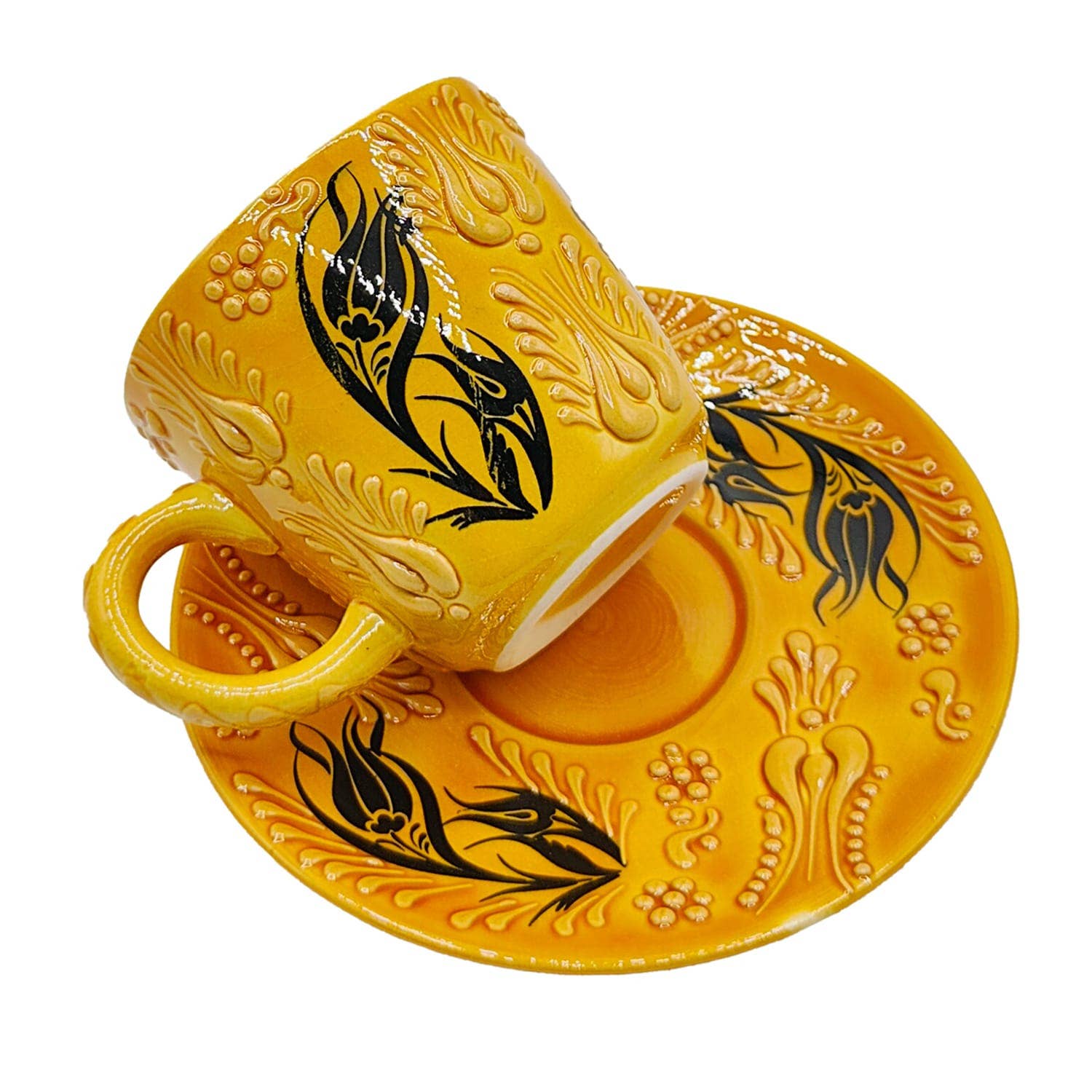 Etnico del Mondo - Wholesale Coffee/Tea Cup - Pair of Ethnic Cups with Turkish Ceramic Saucer Decorated #22