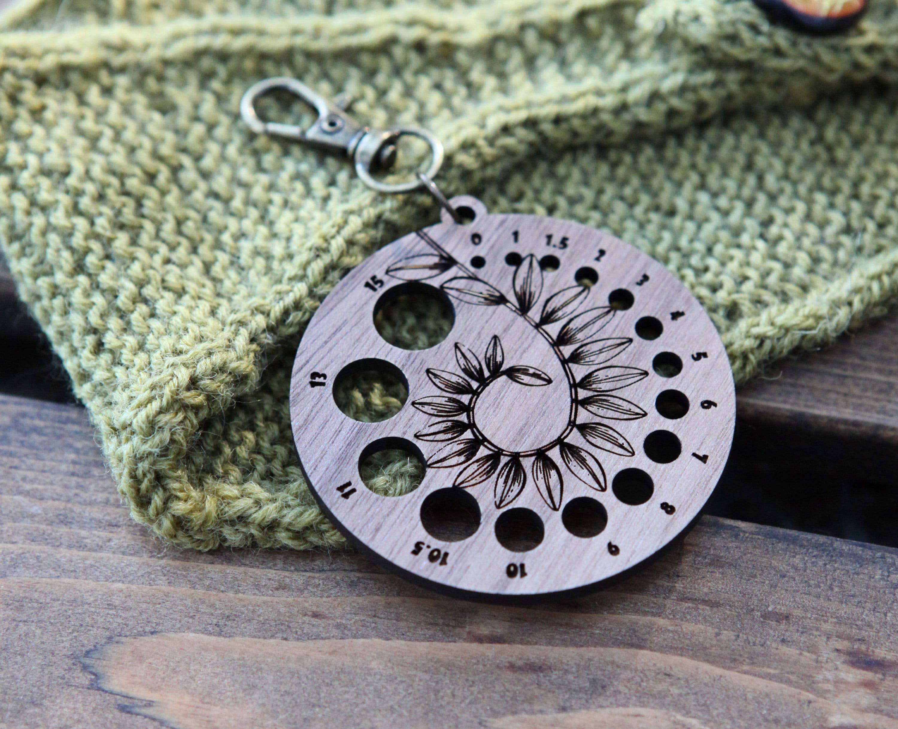 Sunrise Grove - Wholesale Knitting/Crochet Supplies - Walnut Wood Knitting Needle Gauge with Bronze Clasp4