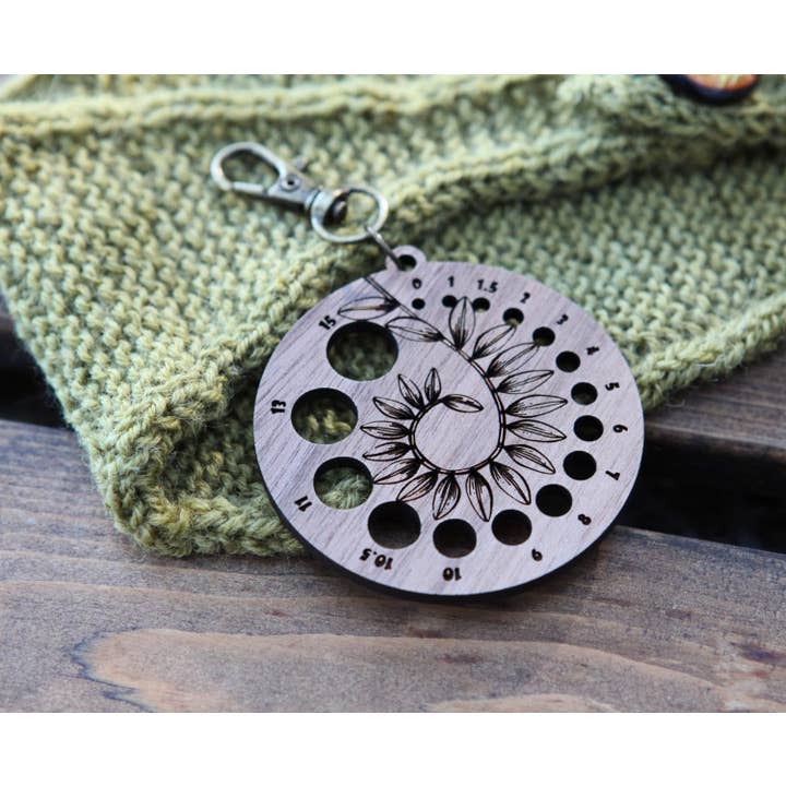 Sunrise Grove - Wholesale Knitting/Crochet Supplies - Walnut Wood Knitting Needle Gauge with Bronze Clasp4