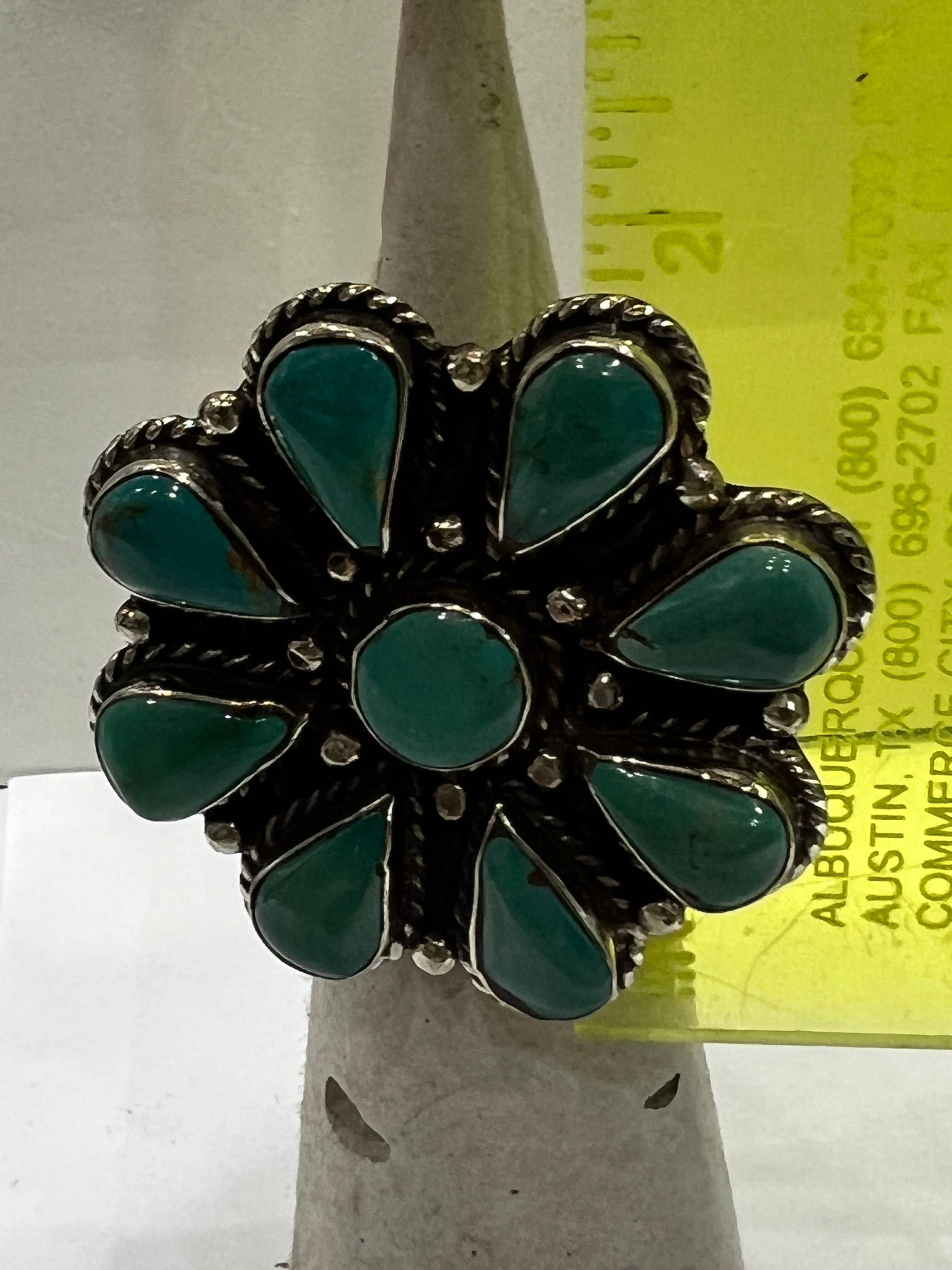 Hi Octane | SilverBotanica - Wholesale Cocktail/Statement Ring - Turquoise Flower Ring 4