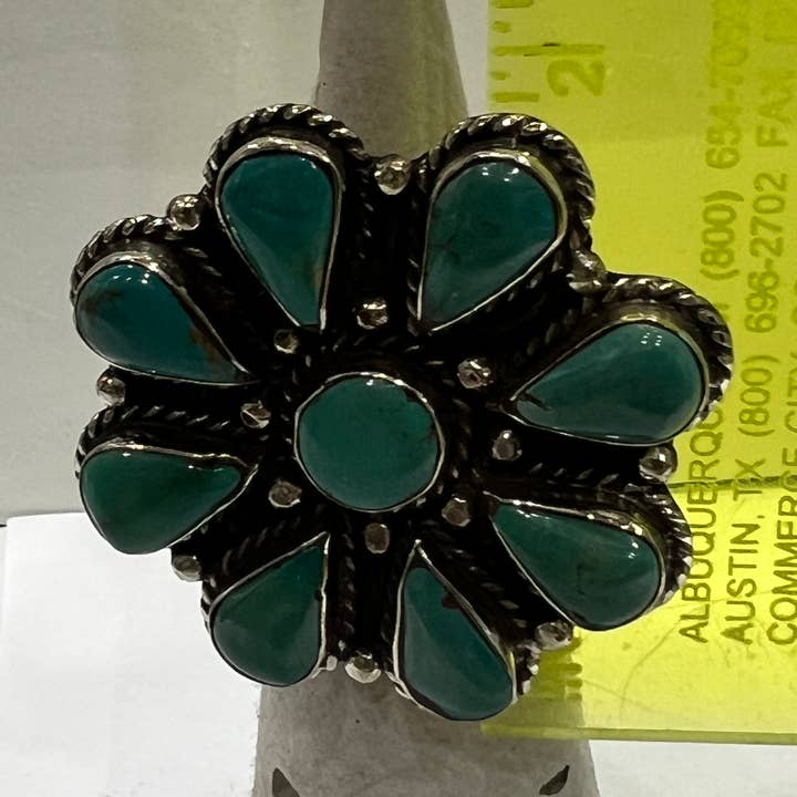 Hi Octane | SilverBotanica - Wholesale Cocktail/Statement Ring - Turquoise Flower Ring 4
