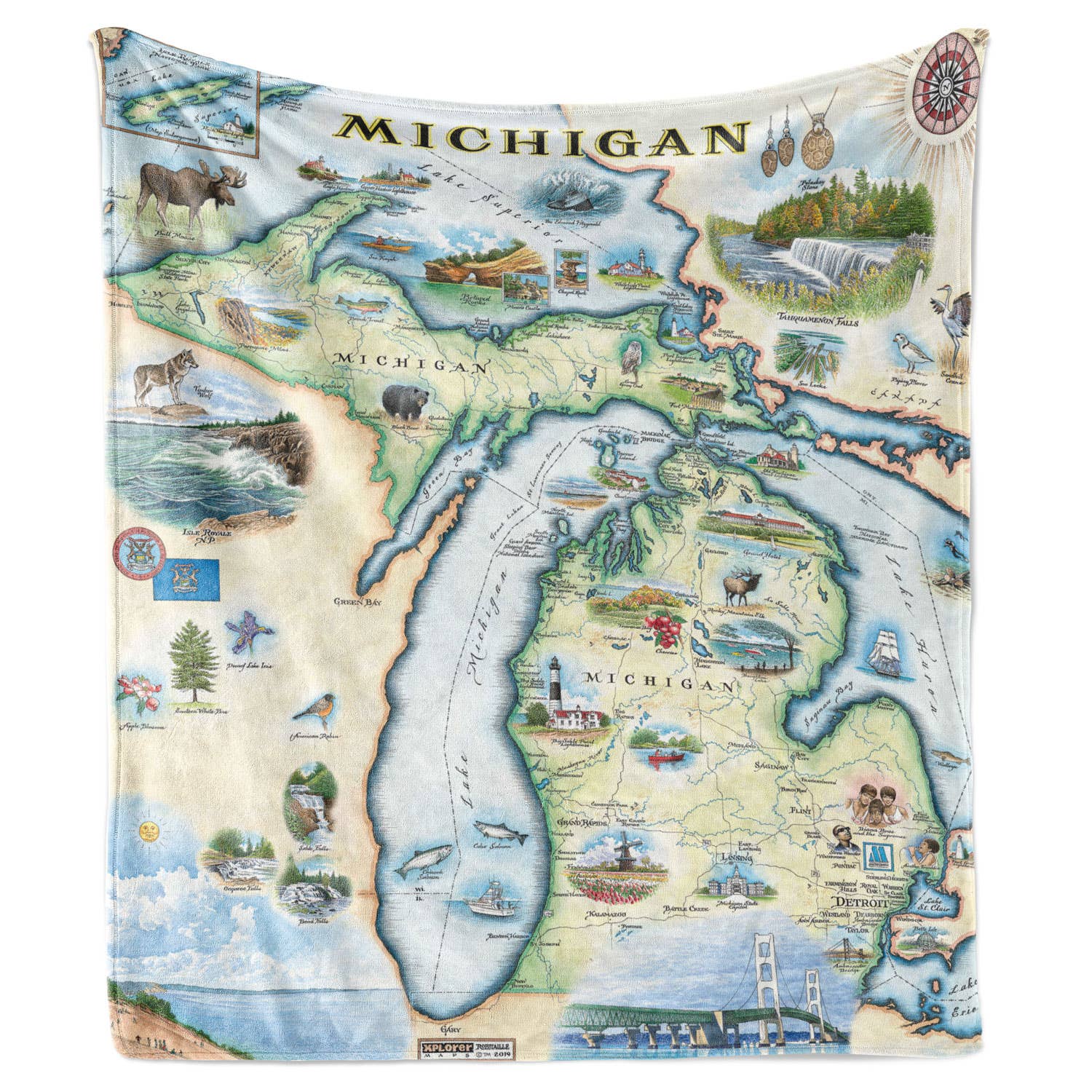 XPLORER MAPS - Vendita all'ingrosso Plaid - Coperta in pile Michigan State Map3