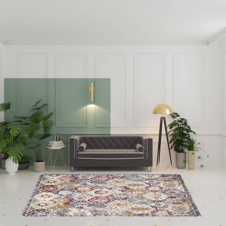 HomeRoots - Wholesale Area Rug - 7' X 10' Navy Blue Damask Power Loom Distressed Area Rug1