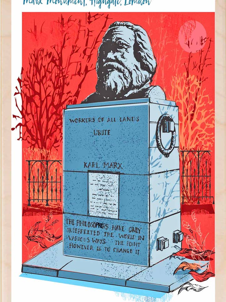 Karl Marx, Londra - Carte e magneti ecologici per la vendita all'ingrosso da parte di THE WOODEN POSTCARD COMPANY