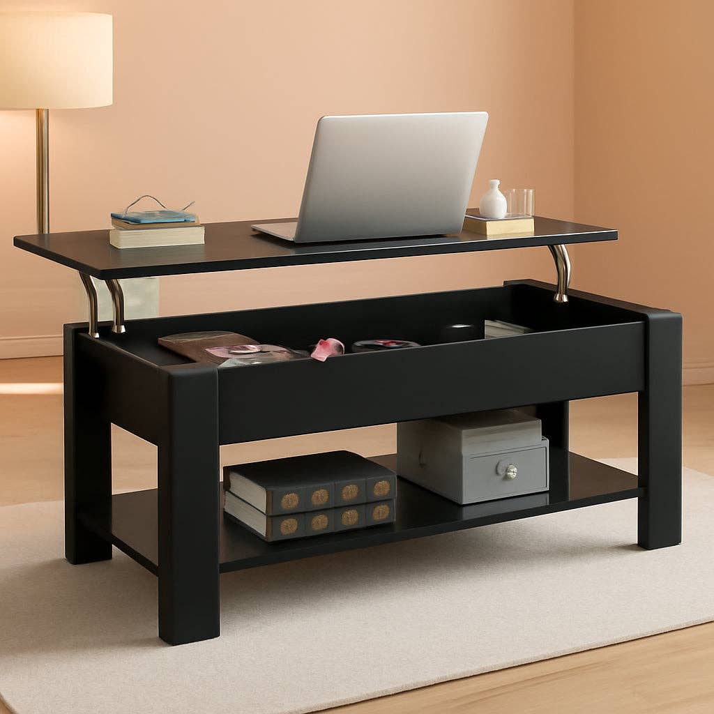Black Lift Top Coffee Table With Hidden Compartment 47.5 Inch for wholesale on Faire0