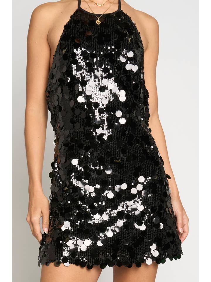 Sans Souci - Wholesale Dress - Women's - UNEVEN SEQUINS HALTER MINI DRESS3