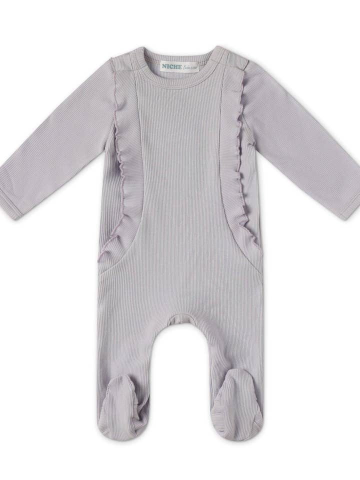 Lavender Ruffle Footie for wholesale by Niche bebe
