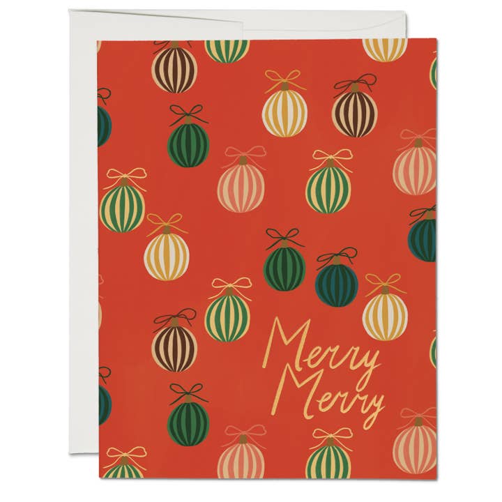 Red Cap Cards - Wholesale Christmas Card - Merry Ornaments holiday greeting card