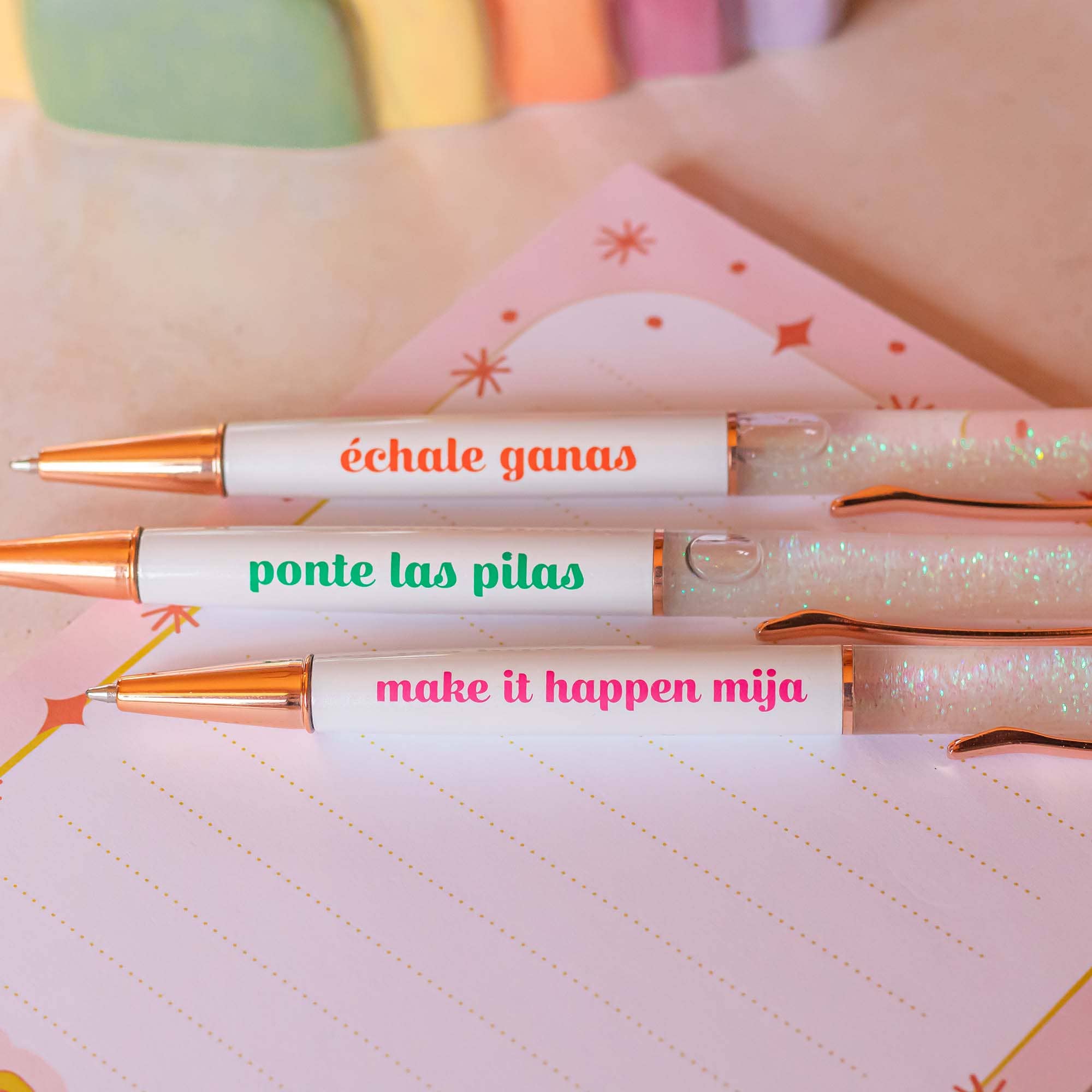 Quiero Prints - Wholesale Pen - Échale Ganas Glitter Pen Set0