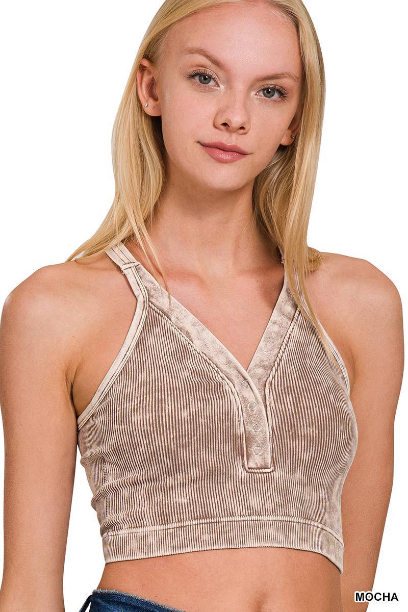 Vanilla Monkey - Wholesale Tank Top - Women's - Washed Ribbed Cropped Button V-neck Tank Top6