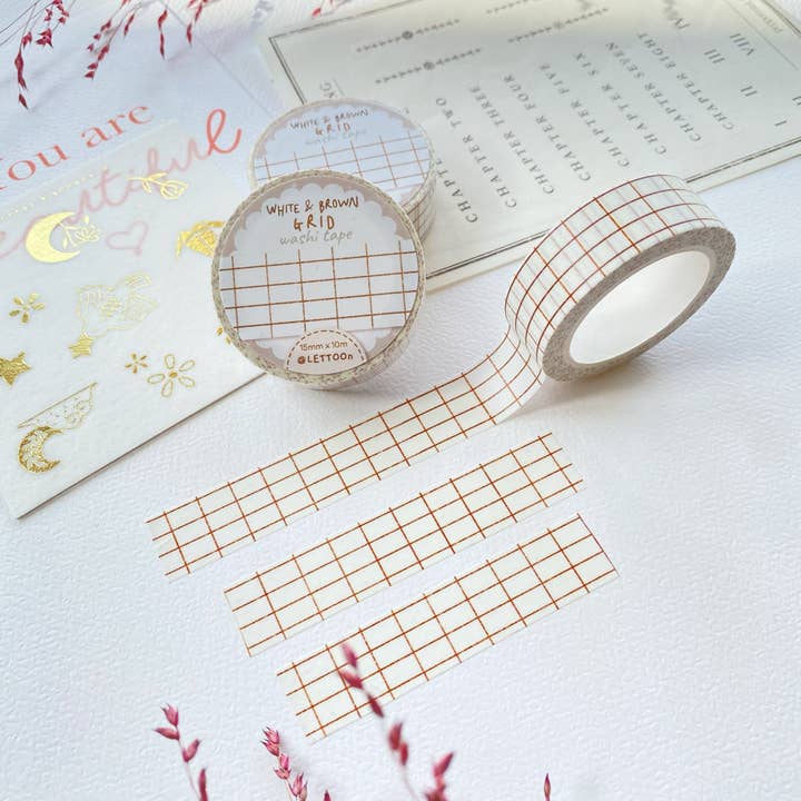 Lettoon - Wholesale Washi Tape - Washi Tape - White & Brown Grid2