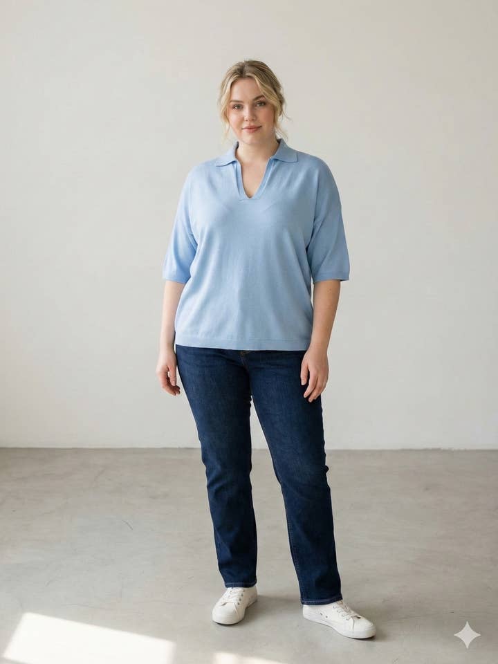 Plus size - tunic with a mandarin collar and short sleeves for wholesale by C'MELODIE