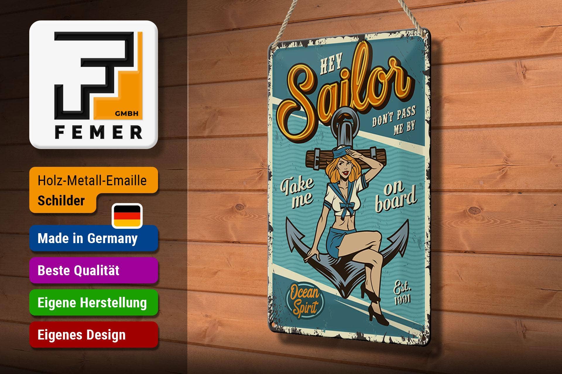 Femer - Wholesale Sign - Tin Sign Retro 20x30cm Pinup Hey Sailor Ocean Spirit Lake Decorative Sign Tin Sign2