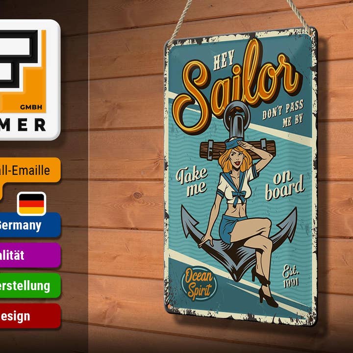 Femer - Wholesale Sign - Tin Sign Retro 20x30cm Pinup Hey Sailor Ocean Spirit Lake Decorative Sign Tin Sign2